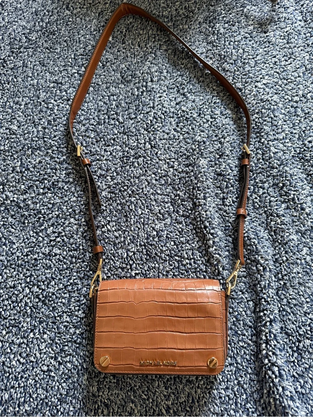 Michael Kors Cognac Croc-Embossed Leather Crossbody Bag